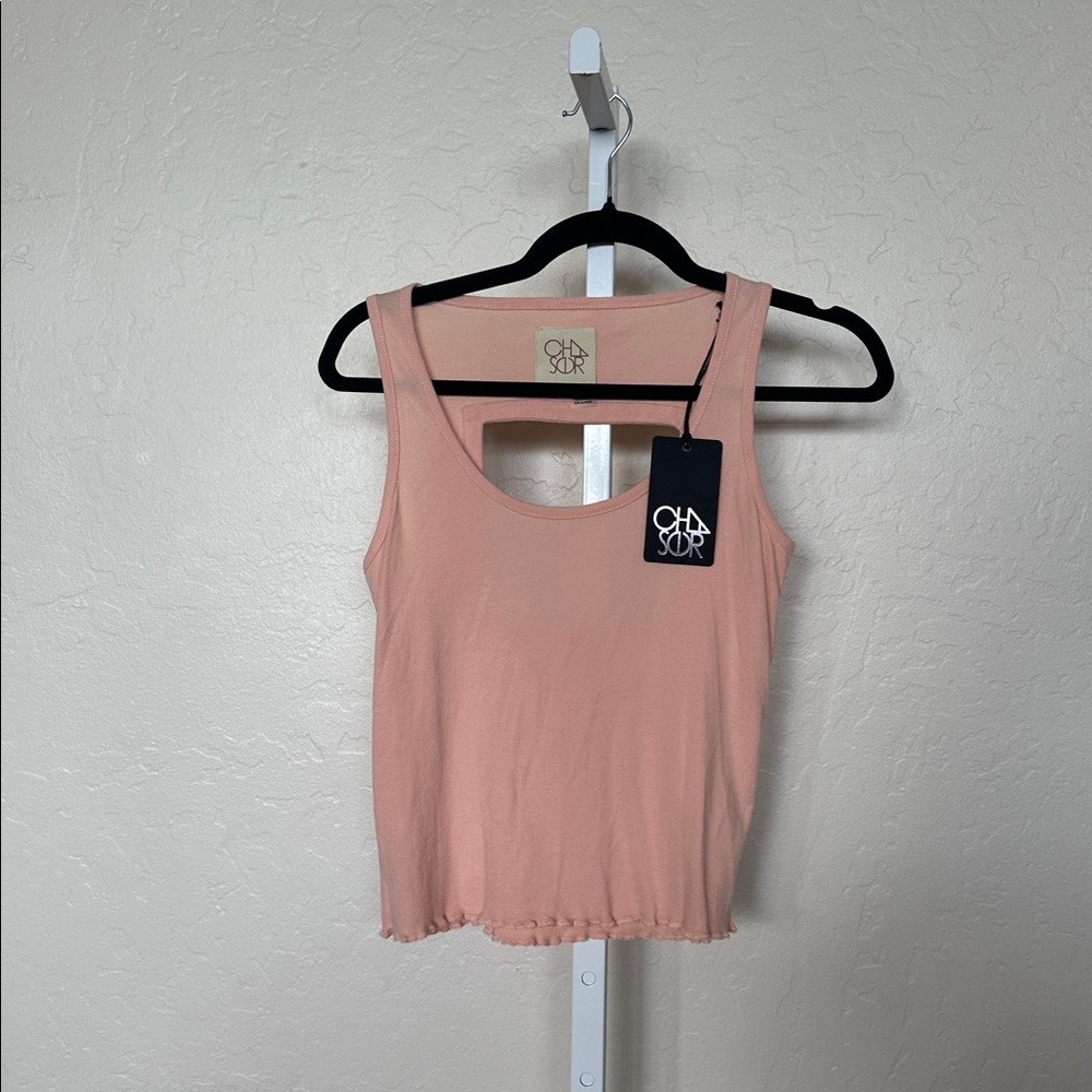 NWT Chaser S stylish tank with lettuce detail and cute back cutout.